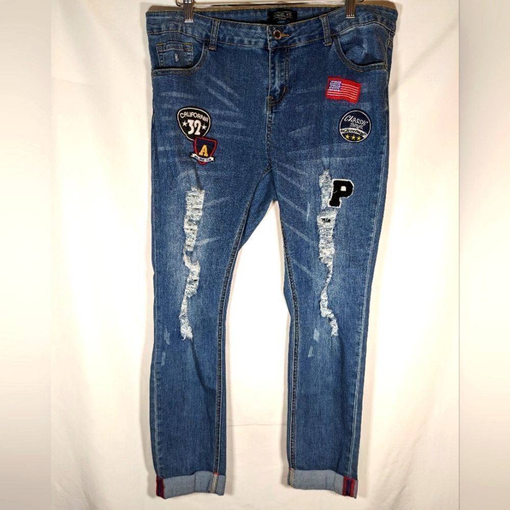 Angel Kiss LA Distressed With Patchwork Cuffed Ankles Size 18